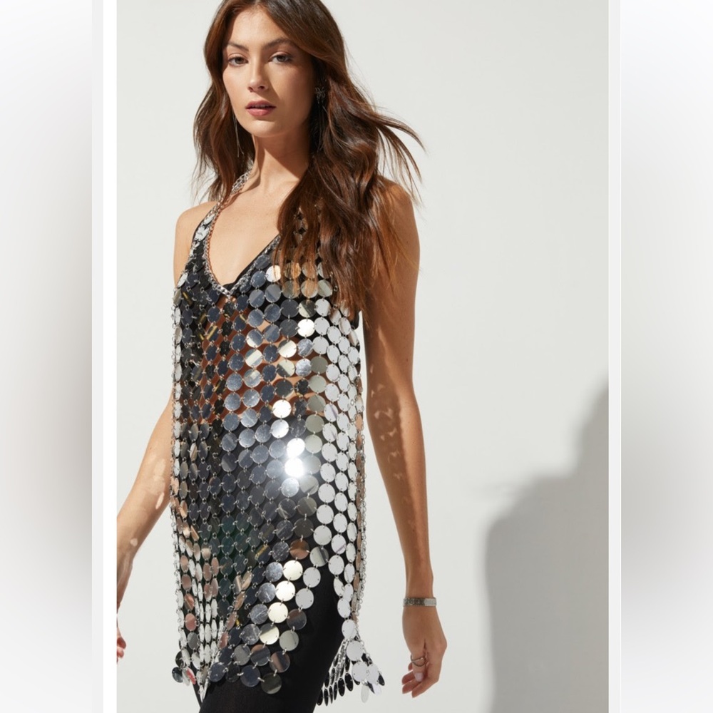 Francesca’s: Sequin Chain Dress (small/medium size), silver